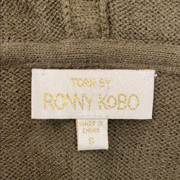 Torn by Ronny Kobo Kiara top Dark Green Wrap front waist length Sweater - Picture 4 of 11
